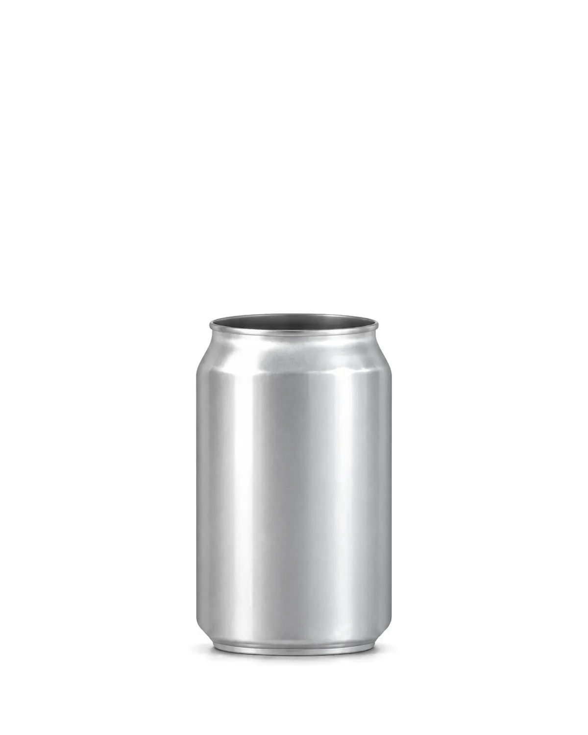 Plain aluminium can 330 ml, open, without a lid, medium shape