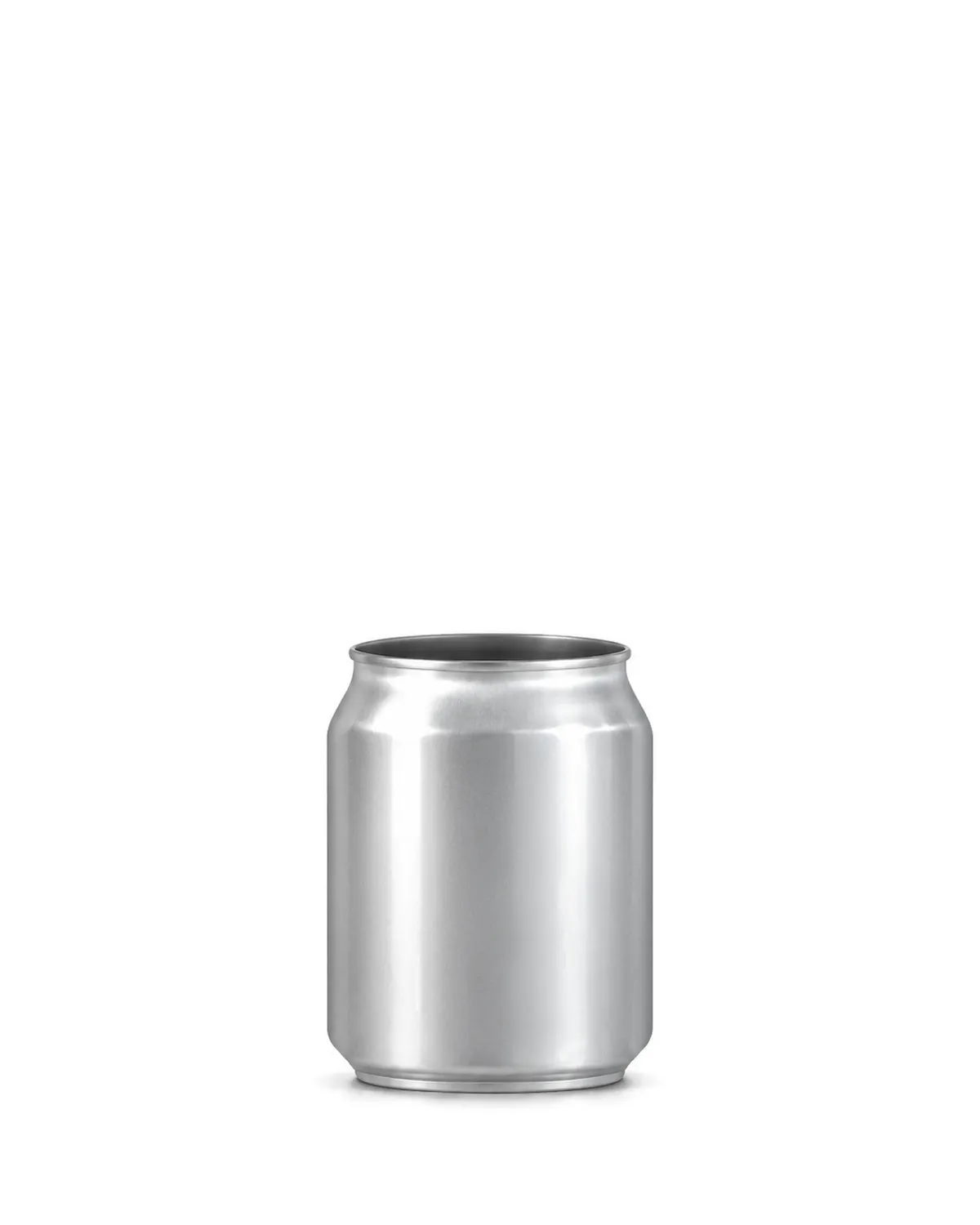 Plain aluminium can 250 ml, open, without a lid, short shape