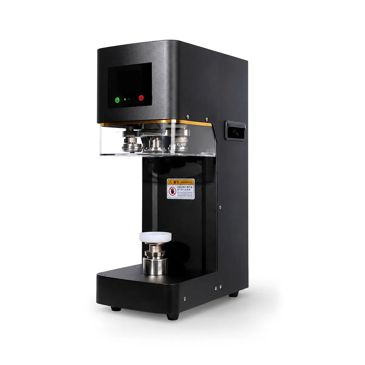 Black benchtop can sealing machine with a front display