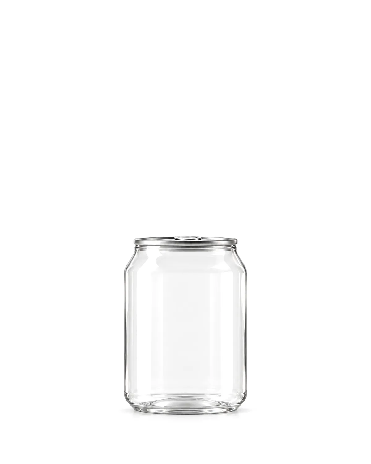 Clear PET can 250 ml with an aluminium Easy Open lid, short shape
