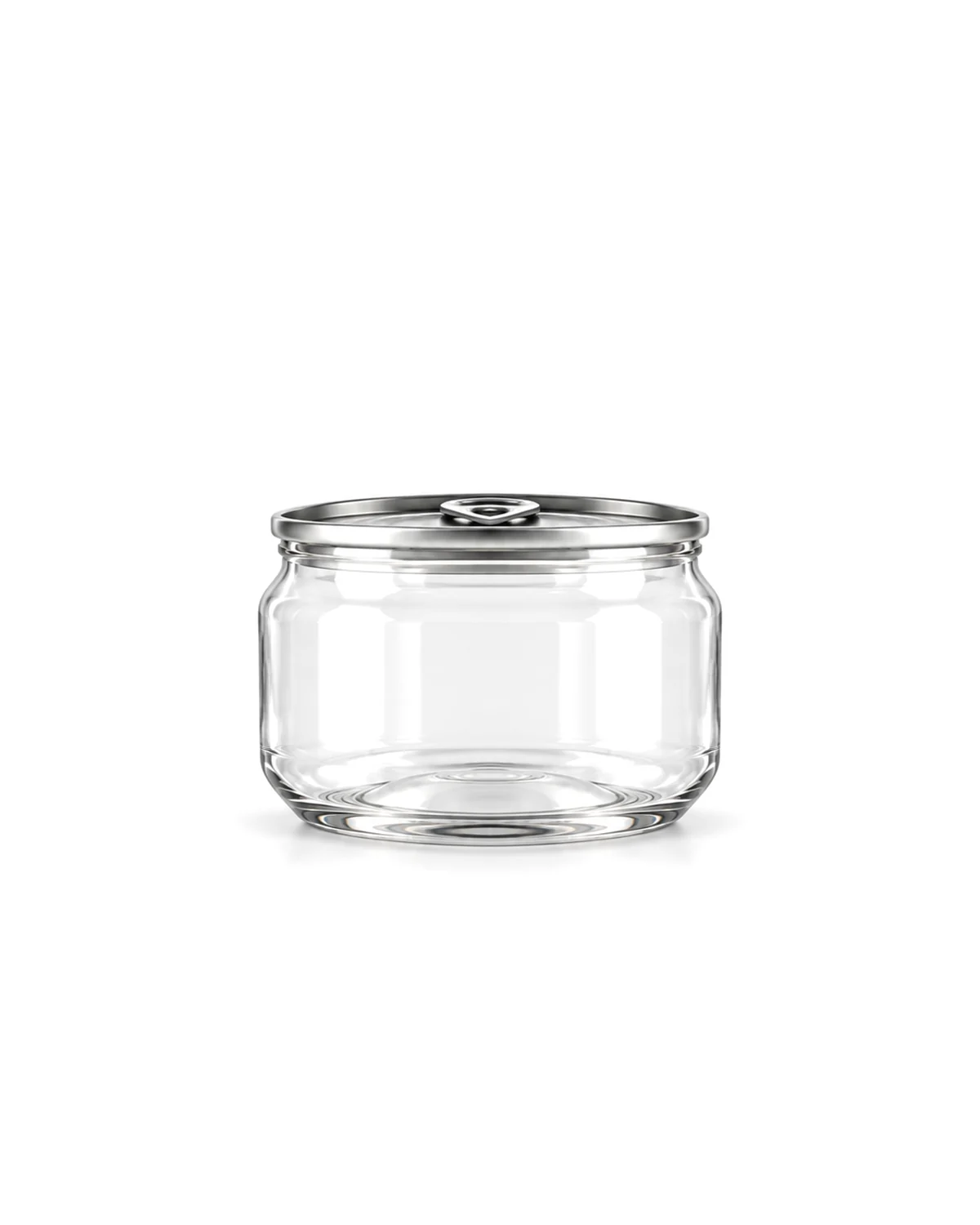 Clear PET jar 280 ml, 85 mm wide, with an aluminium easy-open lid and a clear plastic overcap