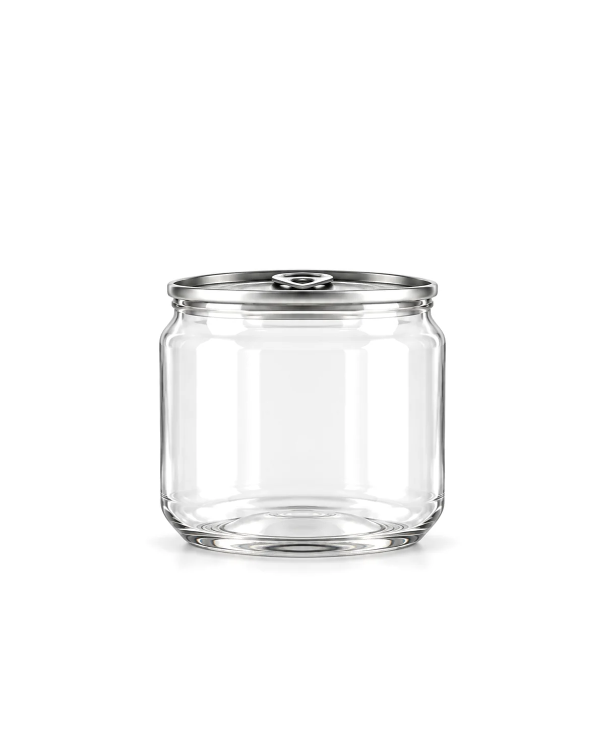 Clear PET jar 380 ml, 85 mm wide, with an aluminium easy-open lid and a clear plastic overcap