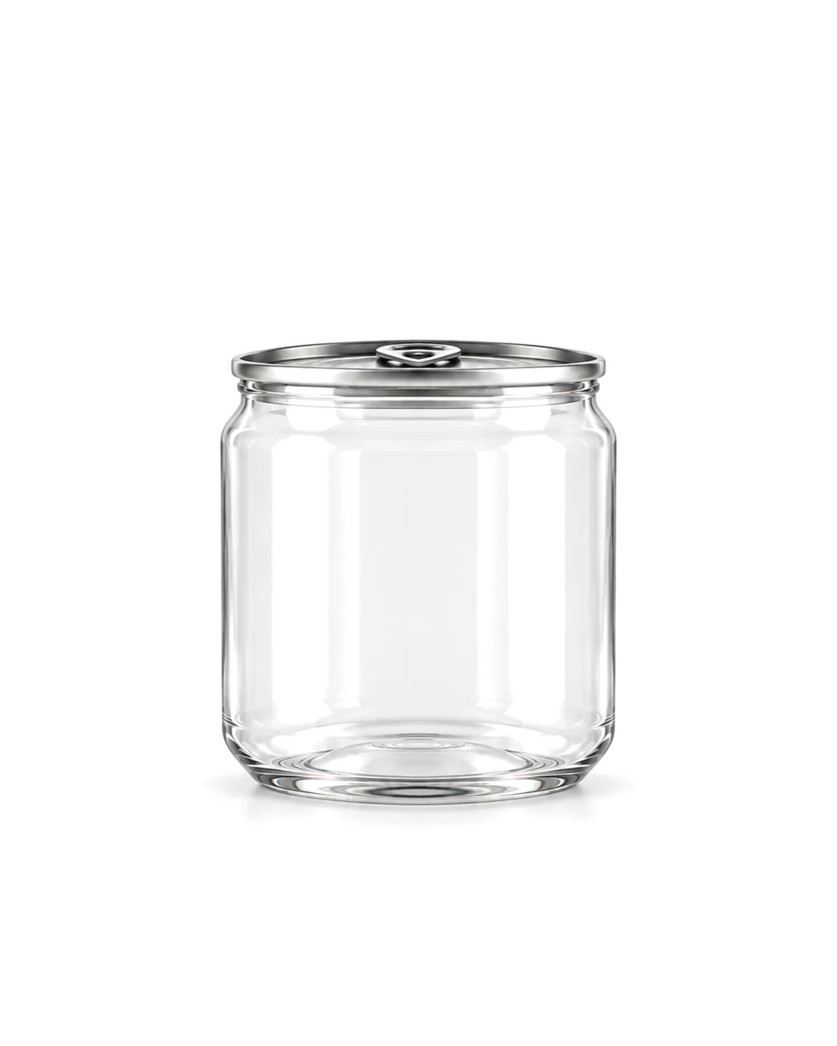 Clear PET jar 450 ml, 85 mm wide, with an aluminium easy-open lid and a clear plastic overcap