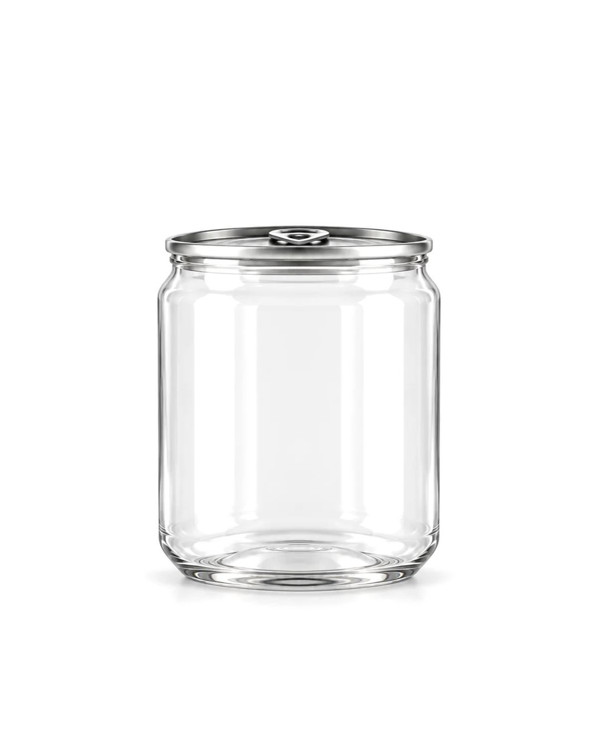 Clear PET jar 500 ml, 85 mm wide, with an aluminium easy-open lid and a clear plastic overcap